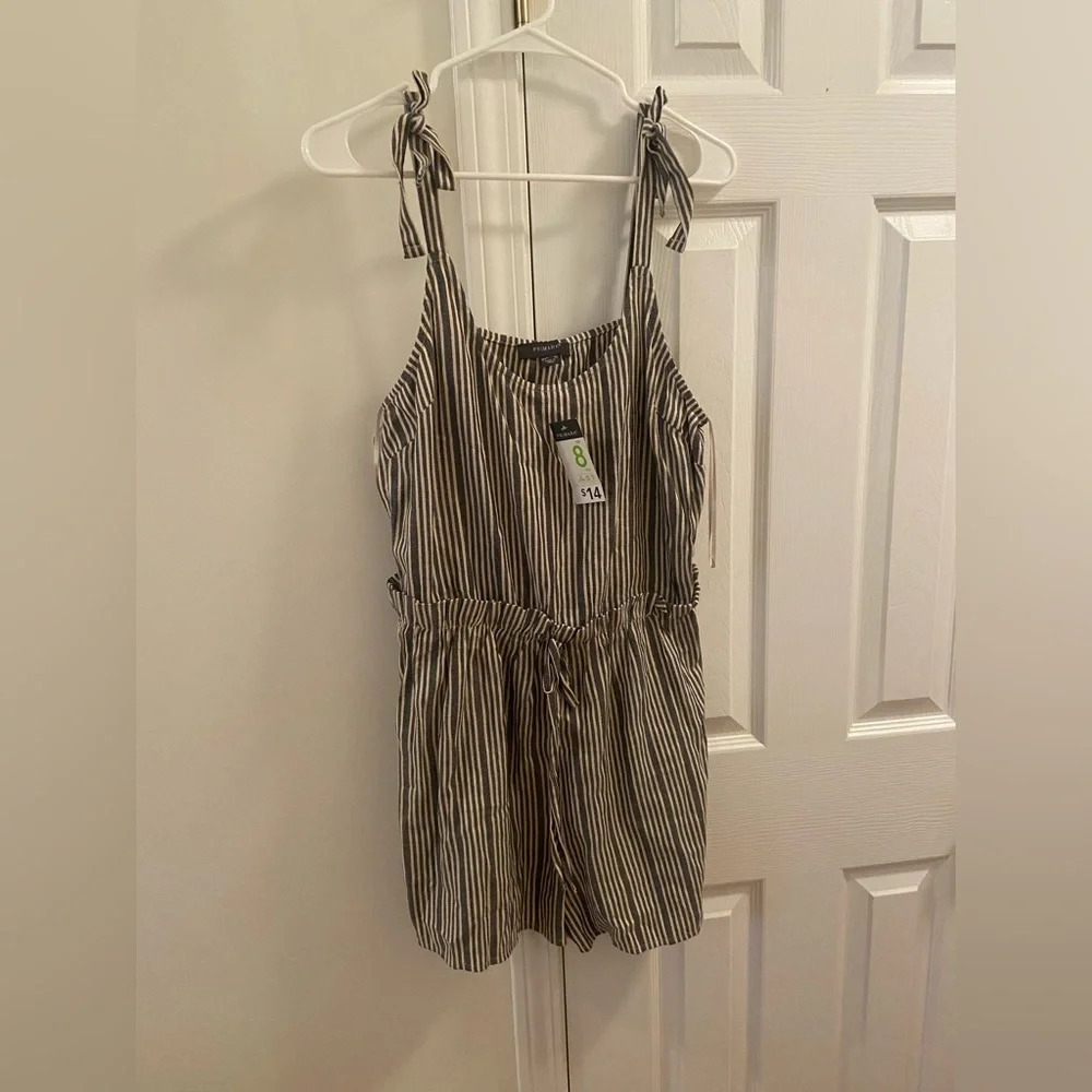 Blue and white striped romper